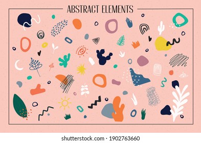 Big vector set of hand drawn various colorful shapes and doodle objects. Abstract contemporary modern trendy vector illustration. 