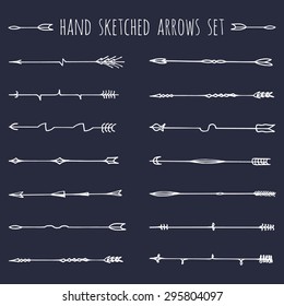 Big vector set of hand drawn ethnic tribal arrows.