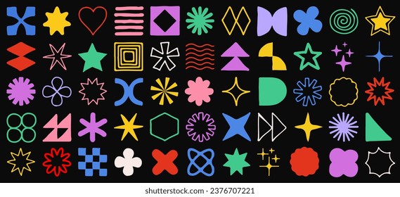 Big vector set of hand-drawn doodle geometric shapes. Trendy abstract brutalist minimalist figures. Cool Sketch Vector Graphic Elements.