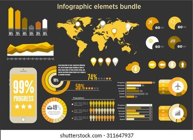 Big Vector set of infographics elements for your documents and reports. Conceptual statistic communication.in yellow and black color