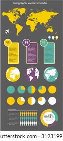 Big Vector set of infographics elements for your documents and reports. Conceptual statistic communication. in black yellow white and turquoise color