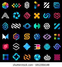 Big vector set of logo design. Unusual icons for business.