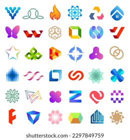 Big vector set of logo design. Unusual icons for business.