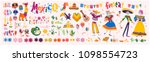 Big vector set of mexico elements, skeleton characters, animals in flat hand drawn style isolated on white background. Icons for fiesta, celebration, national patterns, decoration, traditional food.