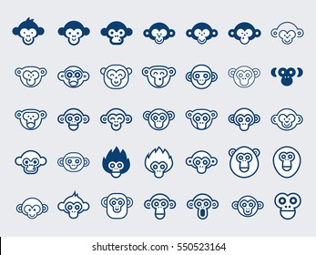 Big Vector Set of Monkey Icons.Outline and Glyphs