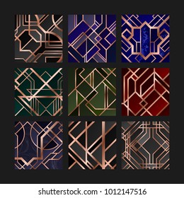 Big vector set of patterns in art deco retro vintage style. Creative templates in style of 1920s. Vector illustration. EPS 10 
