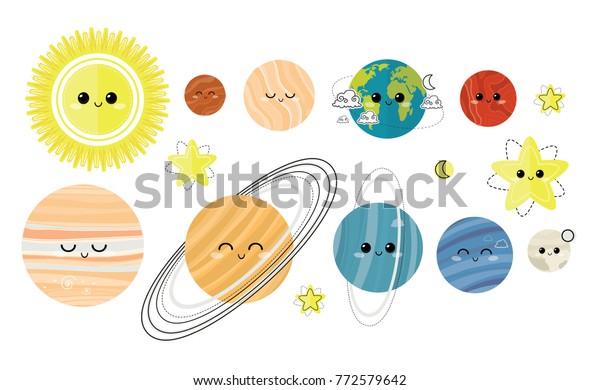 Big Vector Set Planets Characters Cartoon Stock Vector (Royalty Free ...