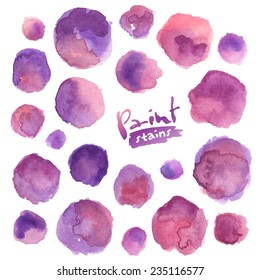 Big vector set of purple watercolor stains