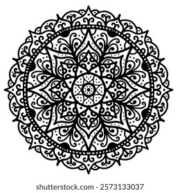 Big vector set of round patterns, mandala design black and white