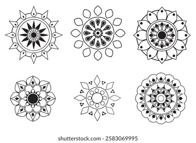 Big vector set of round patterns. Collection of geometrical mandalas,mandala for coloring