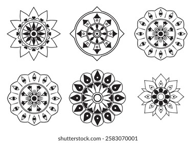 Big vector set of round patterns. Collection of geometrical mandalas,mandala for coloring