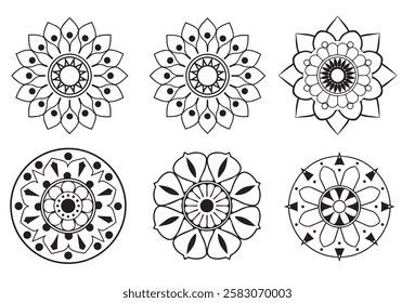 Big vector set of round patterns. Collection of geometrical mandalas,mandala for coloring