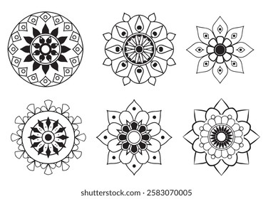 Big vector set of round patterns. Collection of geometrical mandalas,mandala for coloring