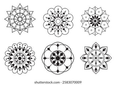 Big vector set of round patterns. Collection of geometrical mandalas,mandala for coloring