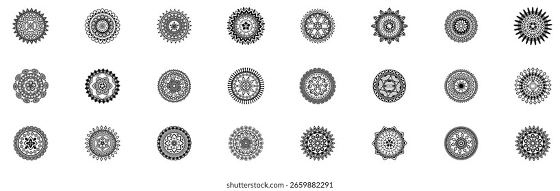 Big vector set of round patterns. Collection of geometrical mandalas. Bohol ornament. Big Mandala Set . Vector illustration.
