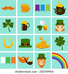 Big vector set of Saint Patricks Day icons. Vector illustration of a St. Patrick's Day design elements collection