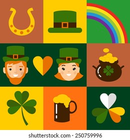 Big vector set of Saint Patricks Day icons. Vector illustration of a St. Patrick's Day design elements collection