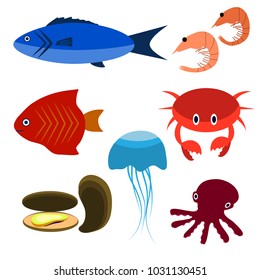 Big vector set of sea creatures