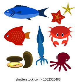 Big vector set of sea creatures