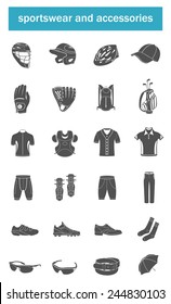 Big vector set of sports accessories, clothing, footwear, headgear. Collection of icons on a theme of sports, fitness and popular games.