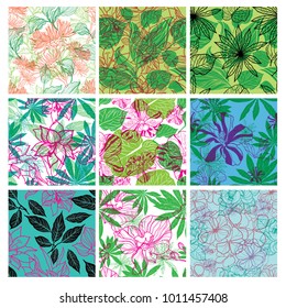 Big vector set of stylish floral seamless backgrounds - design elements can be used for invitation, greeting cards