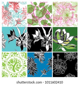Big vector set of stylish floral seamless backgrounds - design elements can be used for invitation, greeting cards