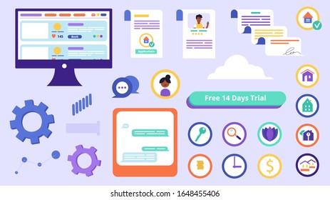 Big vector set with stylized web elements to make your own web background or an illustration for a motion graphic explainer. Web icons for your web site or other type of design.
