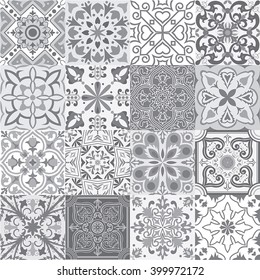Big vector set of tiles background in grey. For wallpaper, backgrounds, decoration for your design, ceramic, page fill and more. 