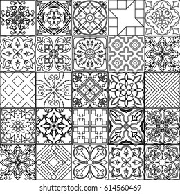 Big vector set of tiles background in black and white. For wallpaper, backgrounds, decoration for your design, ceramic, page fill and more.