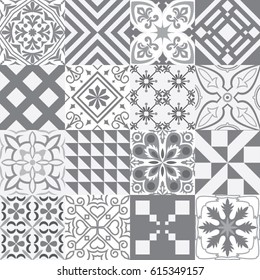 Big vector set of tiles background in grey. For wallpaper, backgrounds, decoration for your design, ceramic, page fill and more.