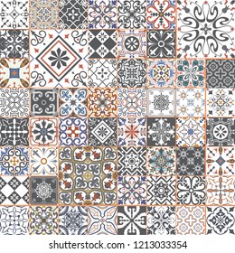 Big vector set of tiles in portuguese spanish, italian style. For wallpaper, backgrounds, decoration for your design, ceramic, page fill and more.