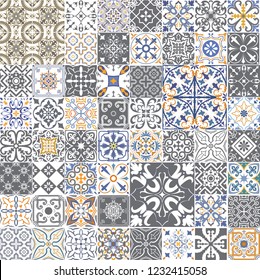 Big vector set of tiles in portuguese, spanish, italian style. For wallpaper, backgrounds, decoration for your design, ceramic, page fill and more.