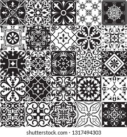 Big vector set of tiles in portuguese, spanish, italian style. For wallpaper, backgrounds, decoration for your design, ceramic, page fill and more.