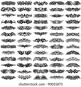 Big, vector set of tribal tattoos