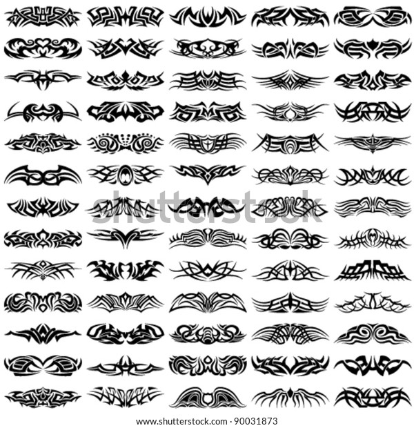 Big Vector Set Tribal Tattoos Stock Vector (Royalty Free) 90031873