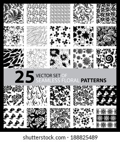 Big vector set of twenty five seamless floral patterns