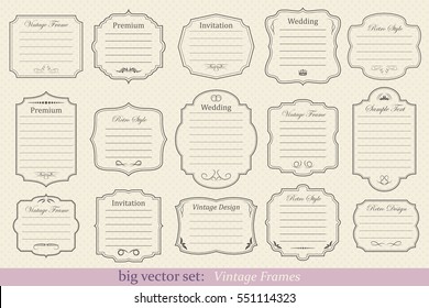 Big Vector Set of vintage frames on retro background