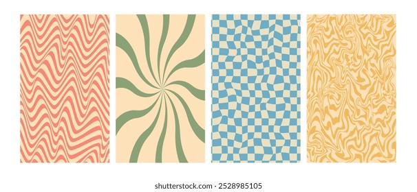 Big vector set of vintage red, yellow and blue groovy retro background. Circus, carnival, movie retro carnival background	