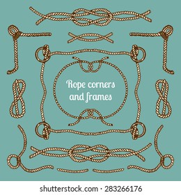 Big vector set of vintage ropes corners and frames. Hipster cables collection with places for your text