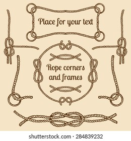 Big vector set of vintage ropes corners and frames. Vector hipster cords collection with places for your text