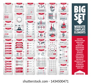 big vector set of website template and mobile app elements, huge pack of icons, buttons, infographics, and a large user interface kit containing hundreds of web components isolated on white background