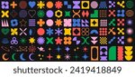 Big vector set of Y2K design elements. Trendy abstract figures. Vector illustration