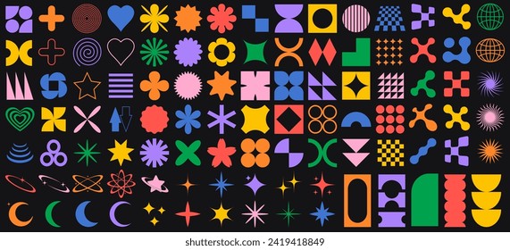 Big vector set of Y2K design elements. Trendy abstract figures. Vector illustration