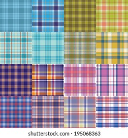 Big vector tartan textile texture set.