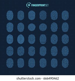 Big Vector Ultra Thin Fingerprint Icons Collection, Sci-Fi Future Identification Authorization System