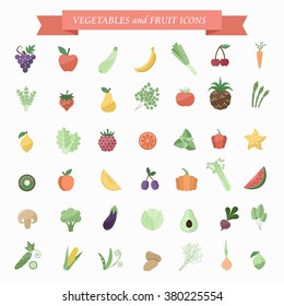 Big vegetables and fruit icons set