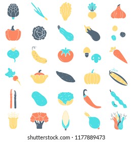 Big vegetables icons set, flat style vector