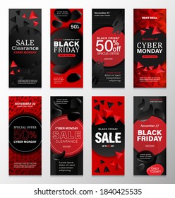 Big vertical banner set with black friday sales and special offers design template. 