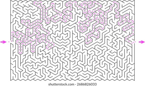 Big vertical rectangular shape labyrinth with triangular cell. Good labyrinth of high complexity with solution.

