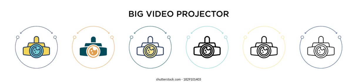 Big video projector icon in filled, thin line, outline and stroke style. Vector illustration of two colored and black big video projector vector icons designs can be used for mobile, ui, web